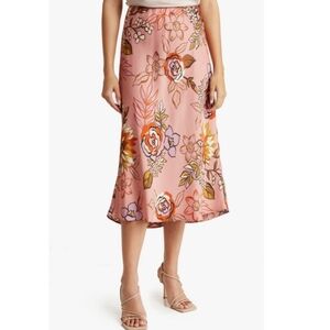 Adrianna Papell Pink Floral Satin Midi Skirt – Romantic Fairycore Cottagecore
